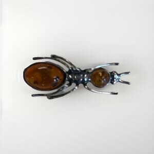 Vintage 925 Sterling Silver Amber Ant Insect Bug Pin Brooch 1.5”